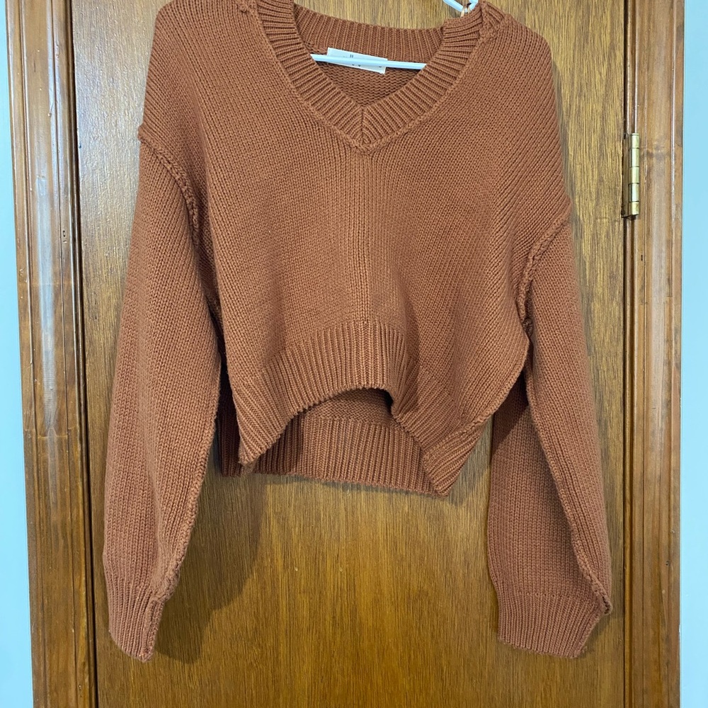 Molly Green Cozy Brown V-Neck Sweater